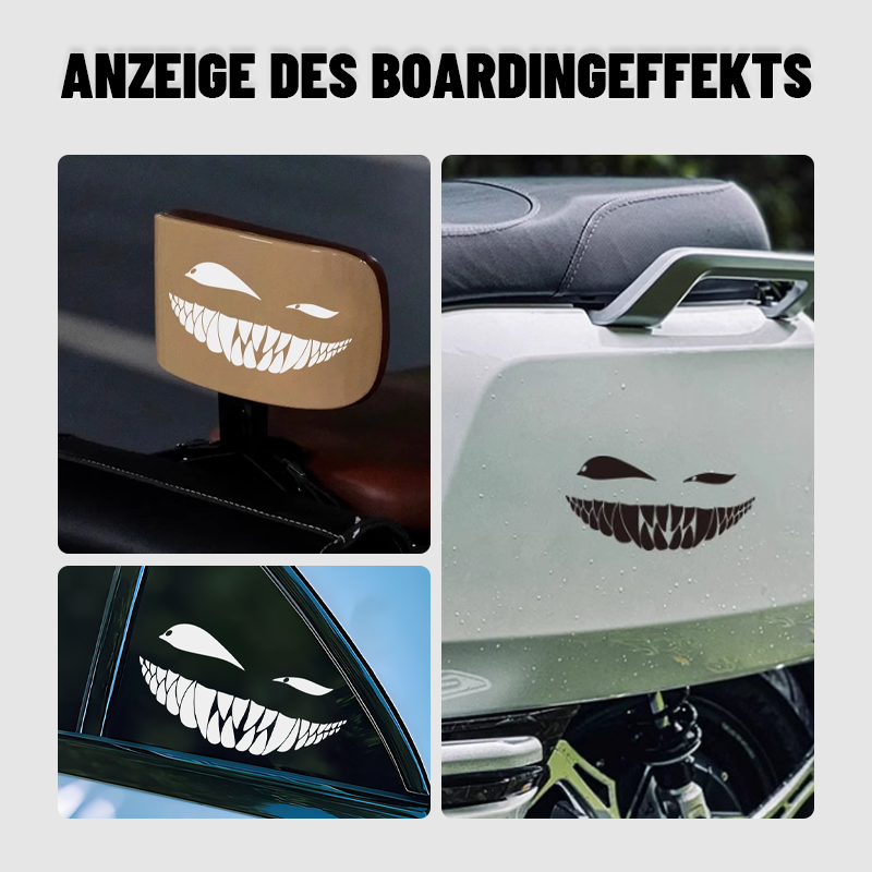 Auto-Aufkleber „Zähne schielen, lächeln“./Teeth squint evil smile sticker