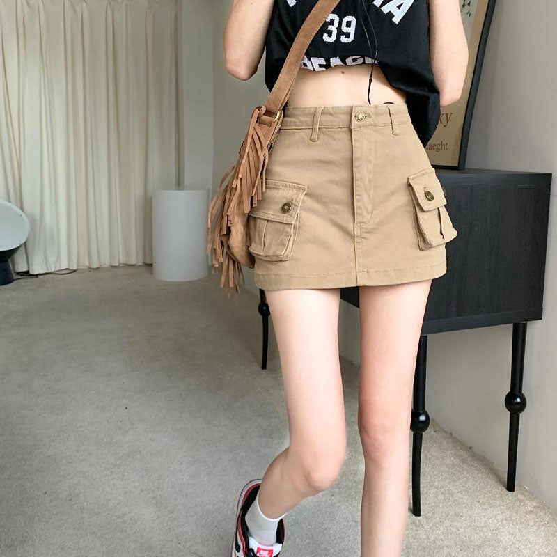 Women's A-Line Cargo Denim Skirt