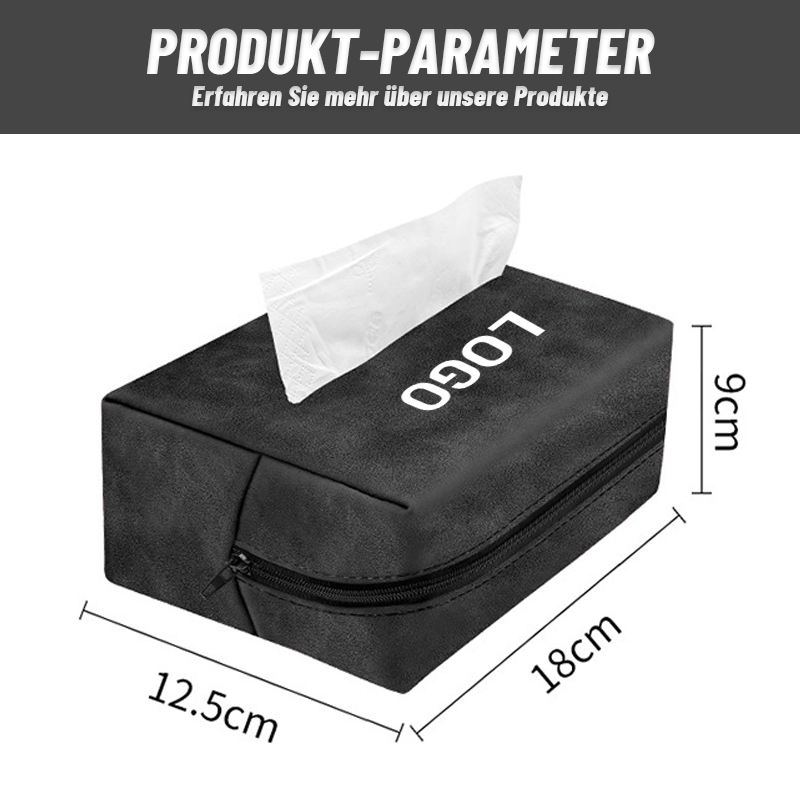 An der Rückenlehne eines Autositzes montierte Taschentuchbox/Suede car tissue box