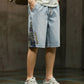 Embroidered Denim Shorts
