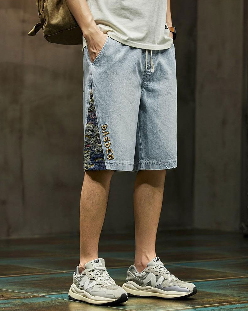 Embroidered Denim Shorts