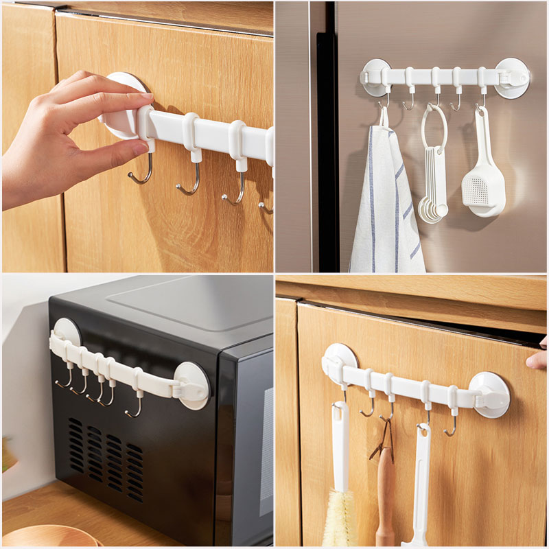 Kitchen Toilet Bathroom Wall Suction Cup 6 Hooks