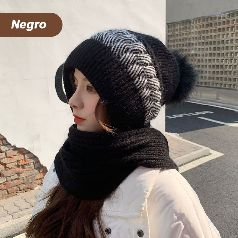 Gorro De Punto Con Bufanda Gruesa Y Cálida./knitted scarf hat
