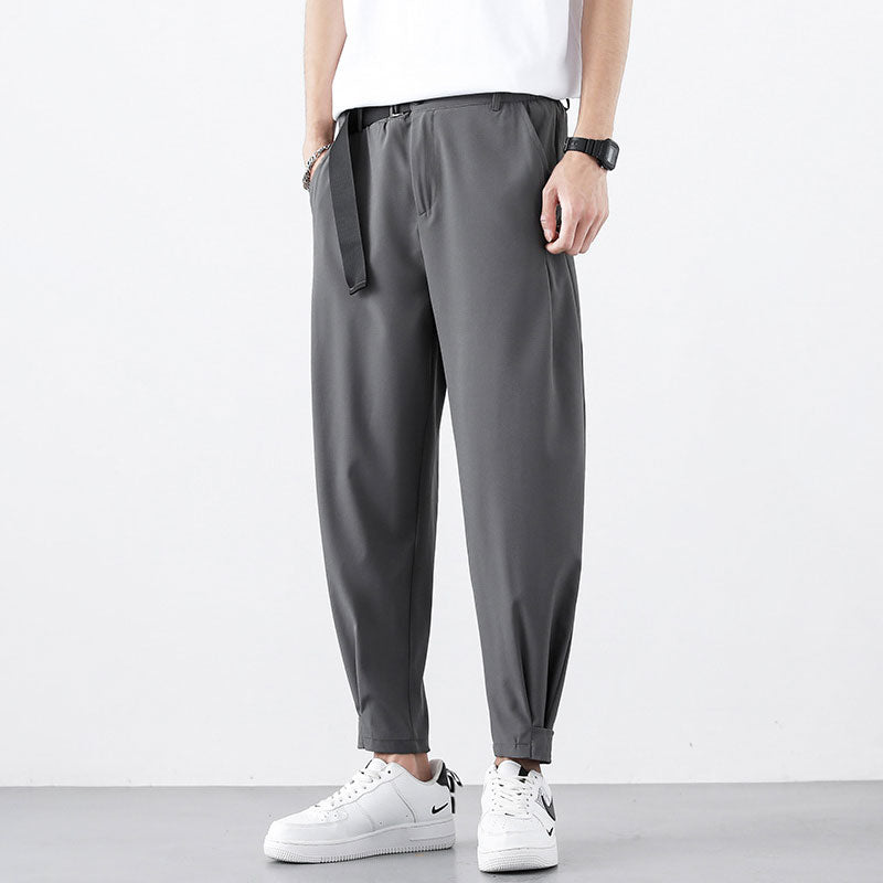 Men'S Summer Ice Silk Pants With Belt