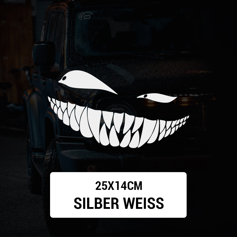 Auto-Aufkleber „Zähne schielen, lächeln“./Teeth squint evil smile sticker