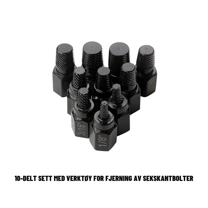 10-Delt Sett Med Verktøy For Fjerning Av Sekskantbolter/10-Piece Hex Bolt Removal Tool Set