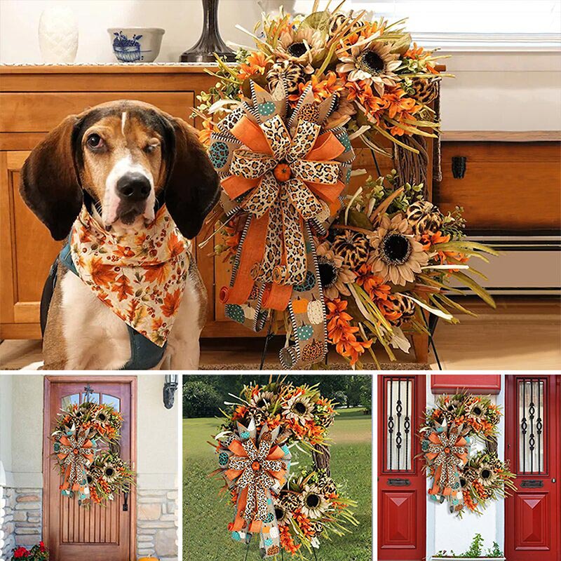Harvest Festival Leopard Sunflower Wreath