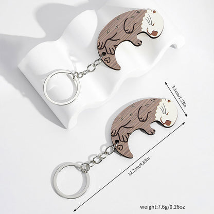 Simulated Wooden Couple Animal Key Ring Pendant