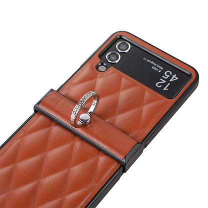 Foldable Check Ring Buckle Leather Phone Case