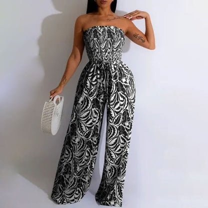 Leaf Print Wide-Leg Jumpsuit