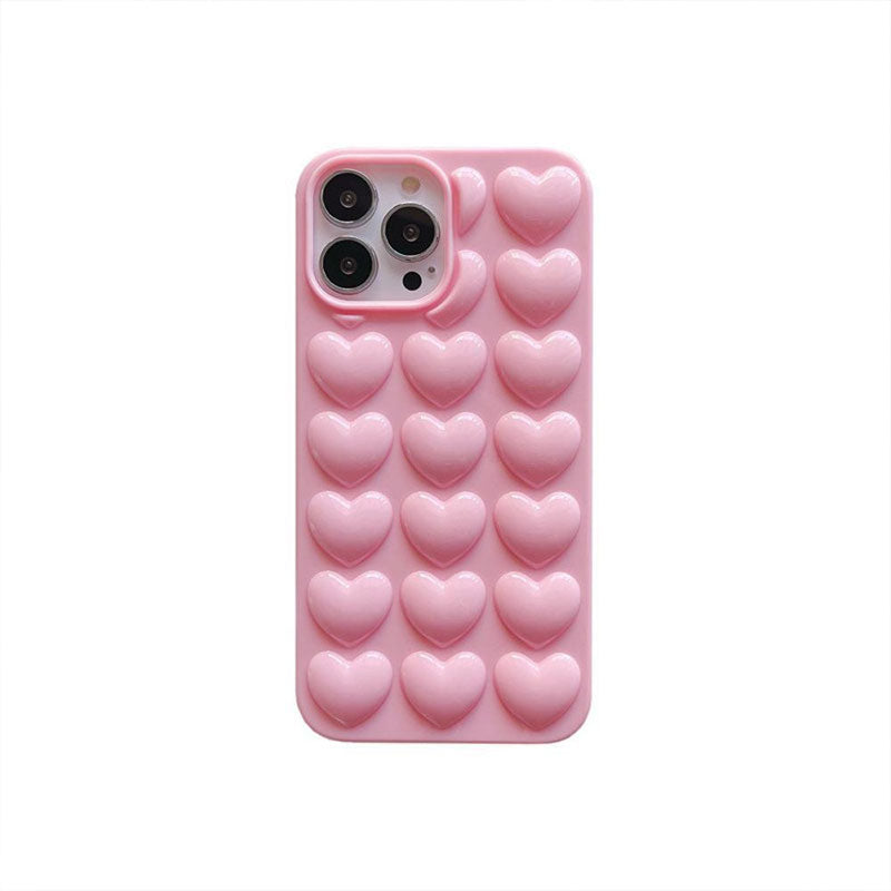 Solid Color Three-Dimensional Heart Phone Case