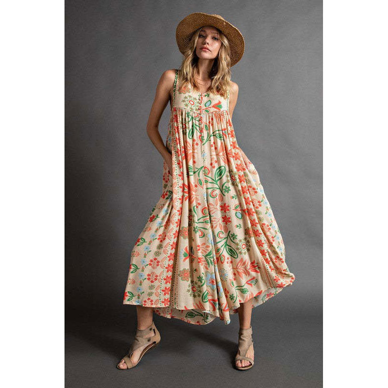 Printed Loose Sleeveless Jumpsuit