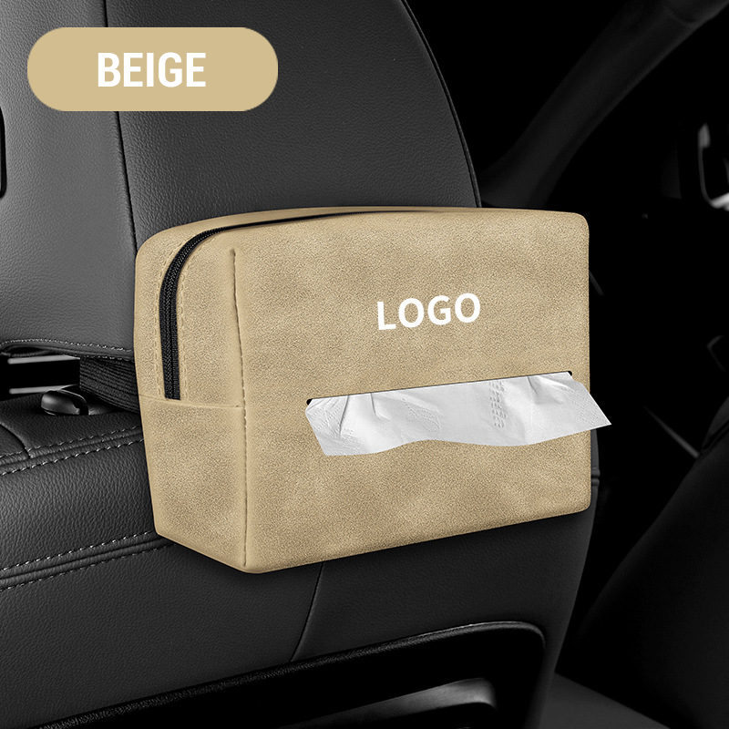 An der Rückenlehne eines Autositzes montierte Taschentuchbox/Suede car tissue box