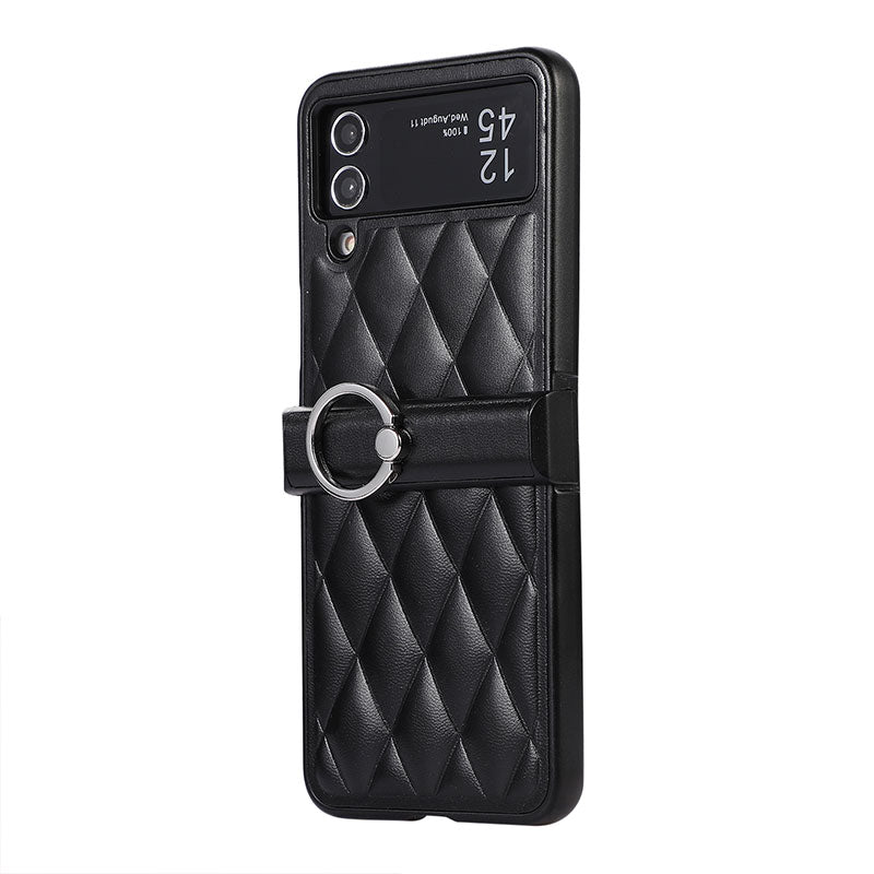 Foldable Check Ring Buckle Leather Phone Case