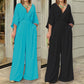 Solid Color V Neck Jumpsuit