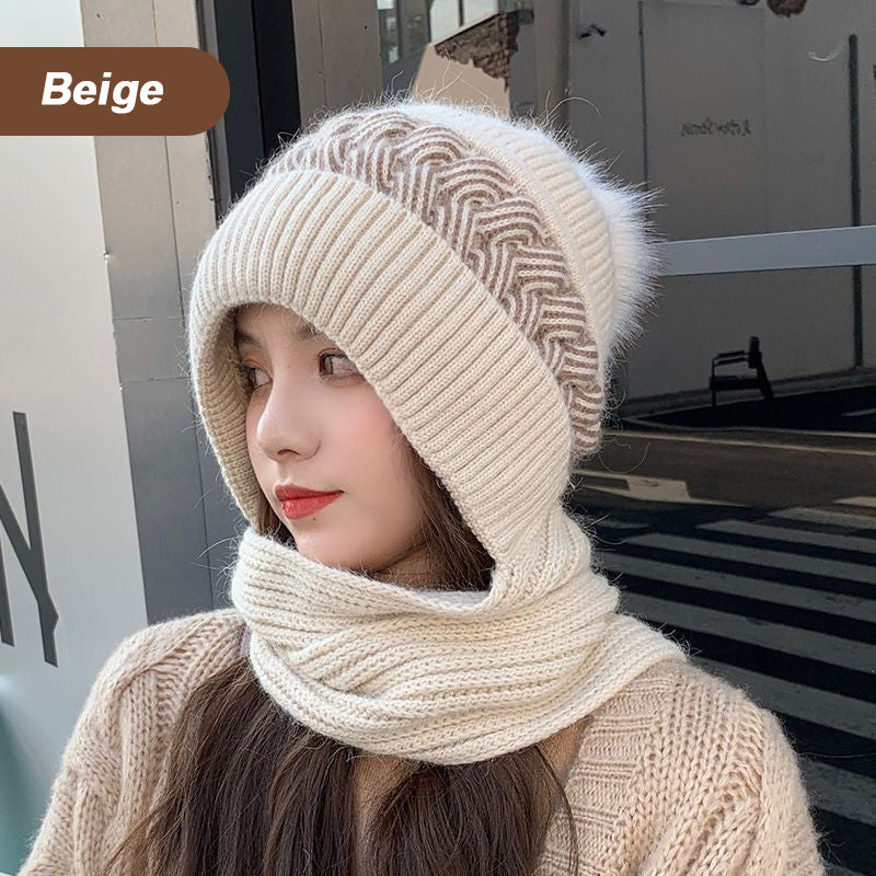 Gorro De Punto Con Bufanda Gruesa Y Cálida./knitted scarf hat