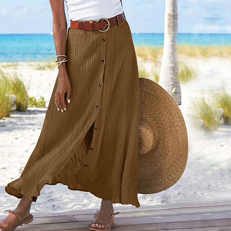 Women's Cotton Linen Pleated Midi Skirt