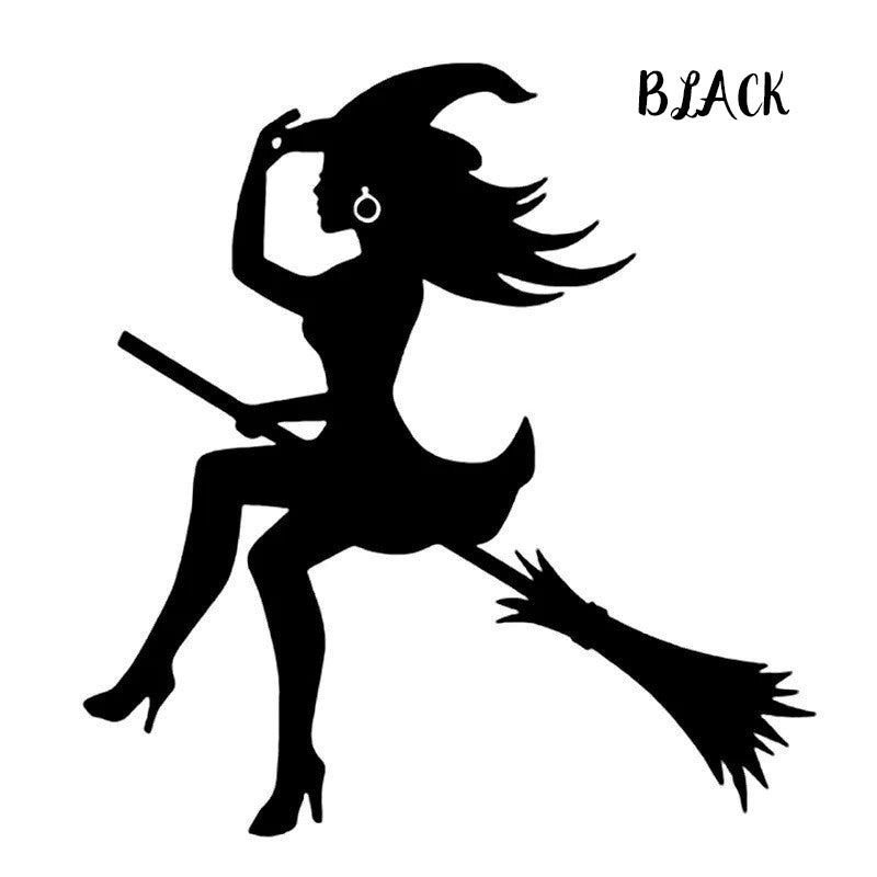 Halloween Witch Riding Broom Sticker