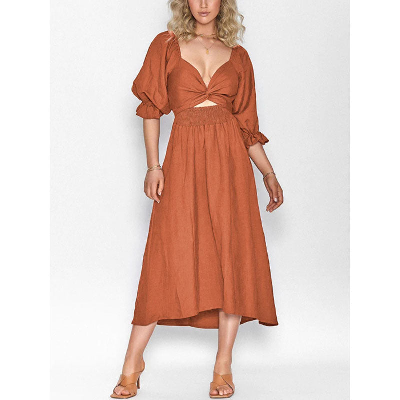 V-Neck Mid-Sleeve Reversible Skirt