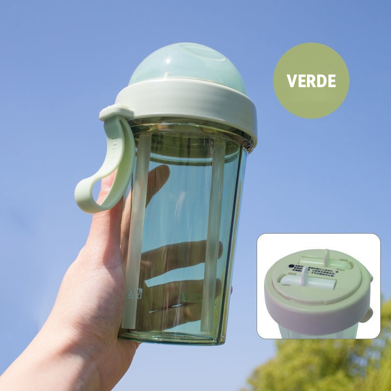 Taza Portátil Con Pajita Doble./Portable cup with double straw