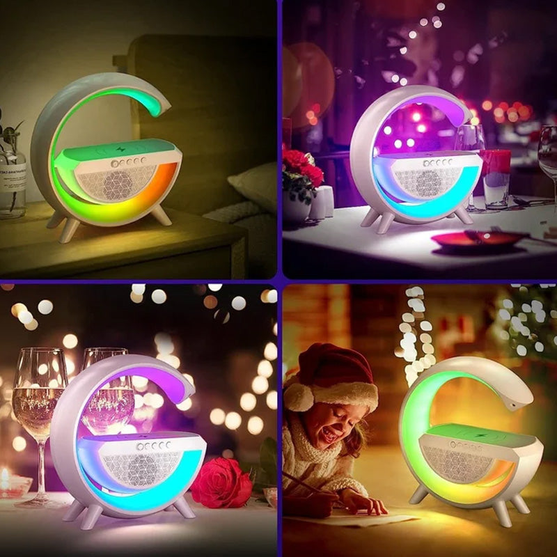🎅Multifunksjons Bluetooth-Høyttaler - Fargerikt Omgivelseslys Trådløs Ladeklokke Alt-I-Ett-Maskin/Colorful atmosphere light wireless charging clock alarm all-in-one machine