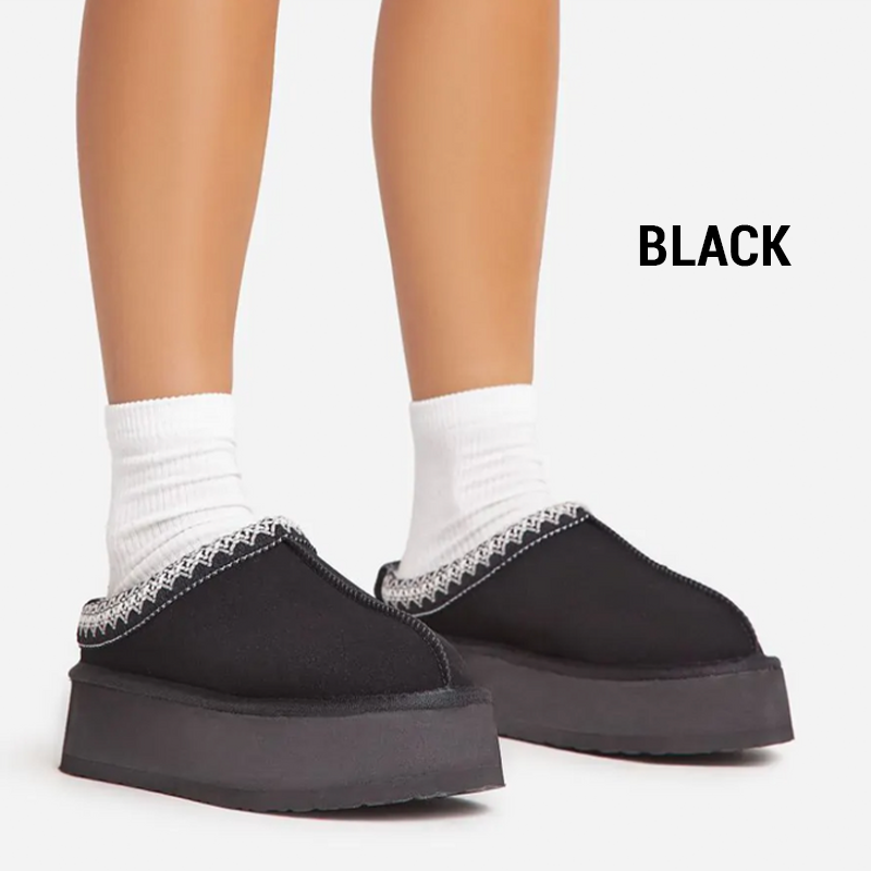 Faux Fur Lining Platform Slippers