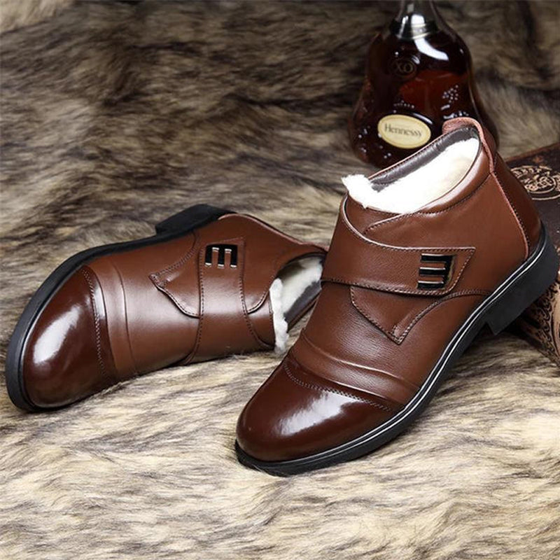 Varme, imitert pelsfôrede snøstøvler med ankelfor for menn