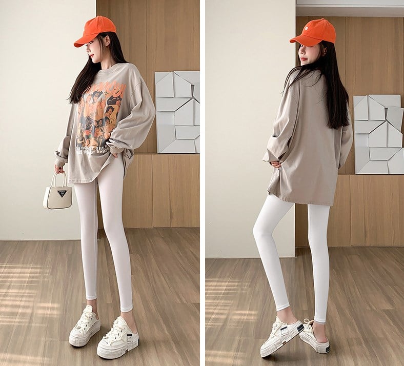 Ice Silk Stretch Skinny High-Waisted Nine-Point Leggings