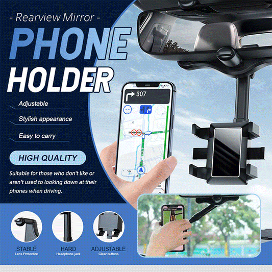 Rearview Mirror Phone Holder for Car-Rotatable and Retractable