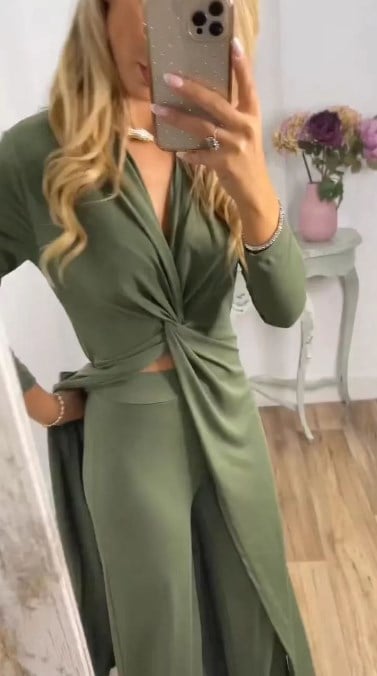 Women's Loose V-Neck Two-Piece Trousers Set