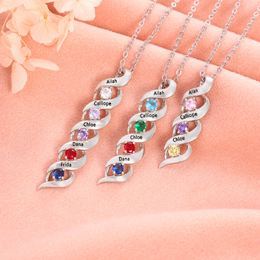 2 Names-Personalized Necklace Cascading Pendant with 2 Birthstones Engraving 2 Names Gifts for Her
