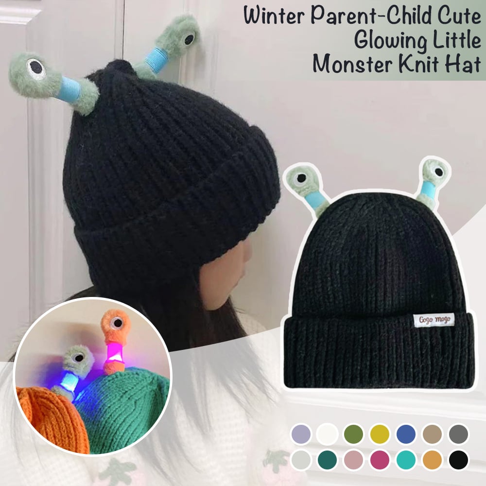 🔥Winter Parent-Child Cute Glowing Little Monster Knit Hat/Cute glowing little monster knitted hat