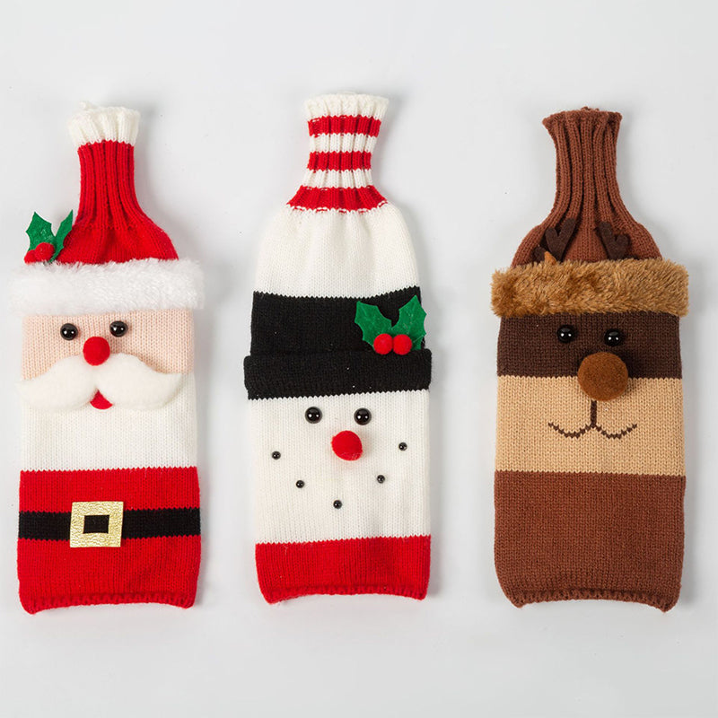 Cartoon Knitted Christmas Wine Bottle Set