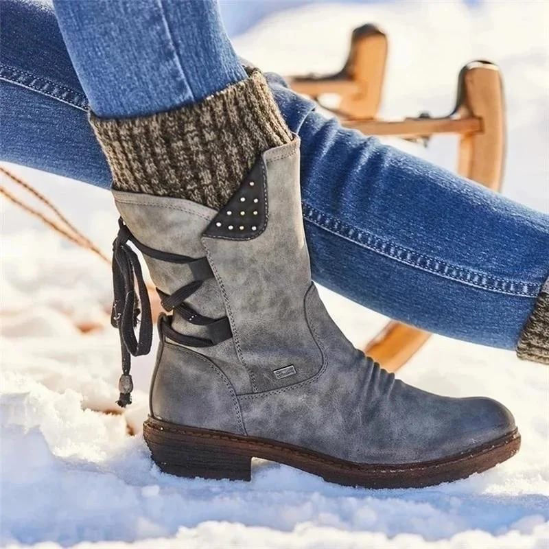 Women's winter low barrel orthotic bow support wool warm boots
