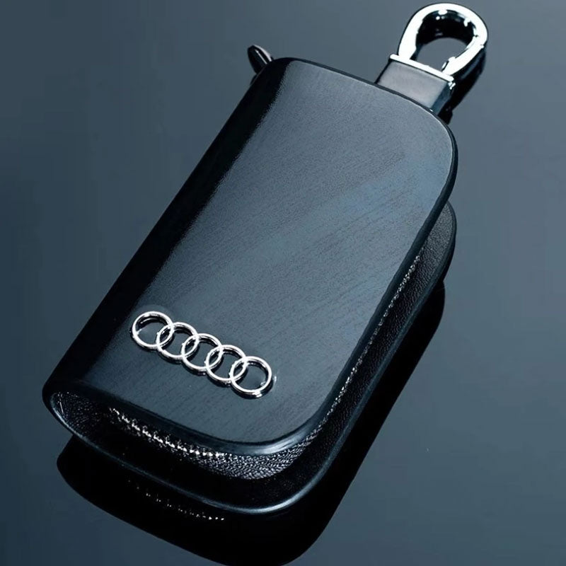 带车标需改图( Buy One Get One Free） Car Logo Leather Wooden Texture Car Key Case