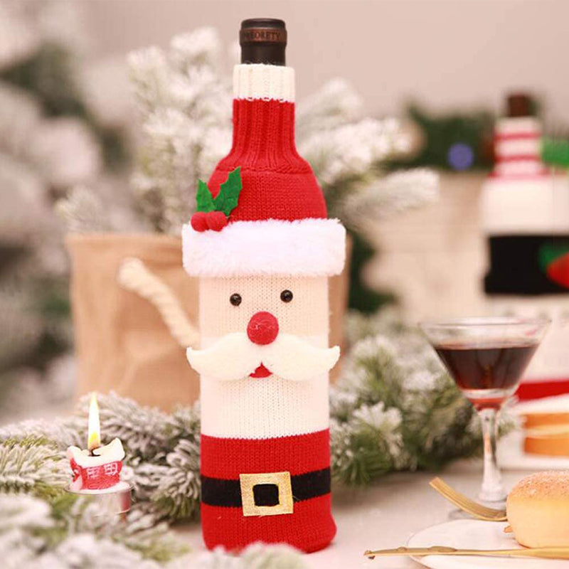 Cartoon Knitted Christmas Wine Bottle Set