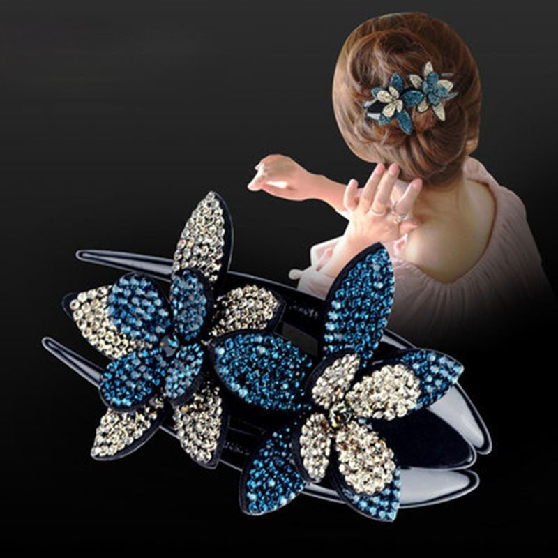 Rhinestone Double Flower Hair Clip
