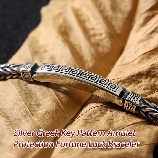 Silver Greek Key Pattern Amulet Protection Fortune Luck Bracelet
