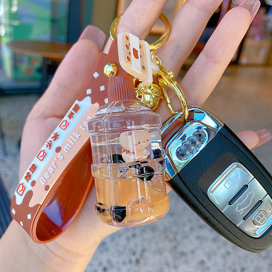 Milk Tea Cup Bear Pendant Drift Bottle Keychain