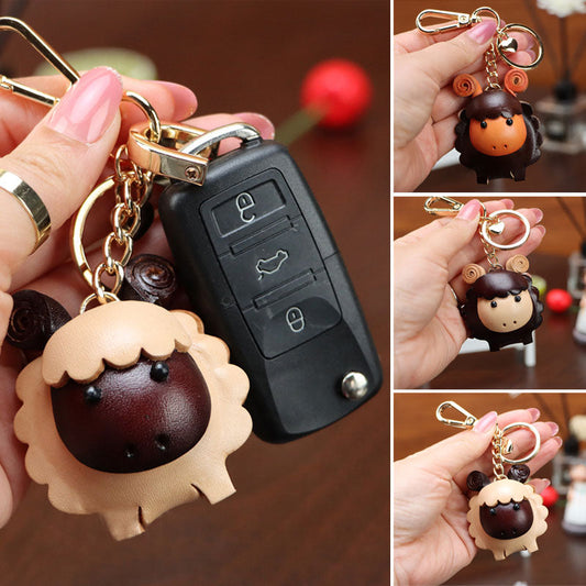 First Layer Leather Lamb Pendant Keychain