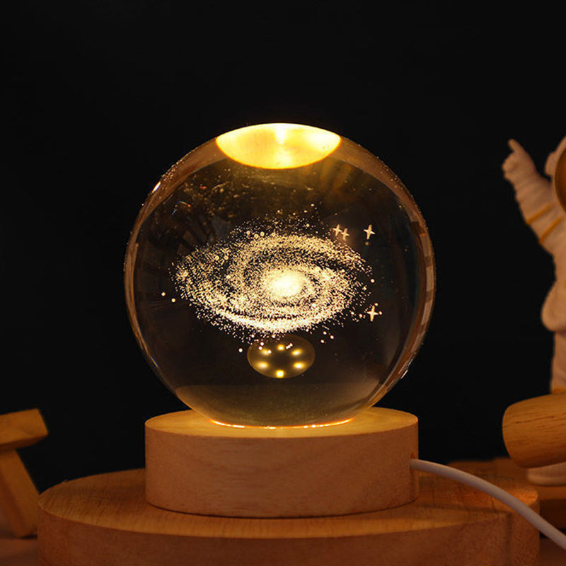 3D USB Projector Night Light with Wood Base