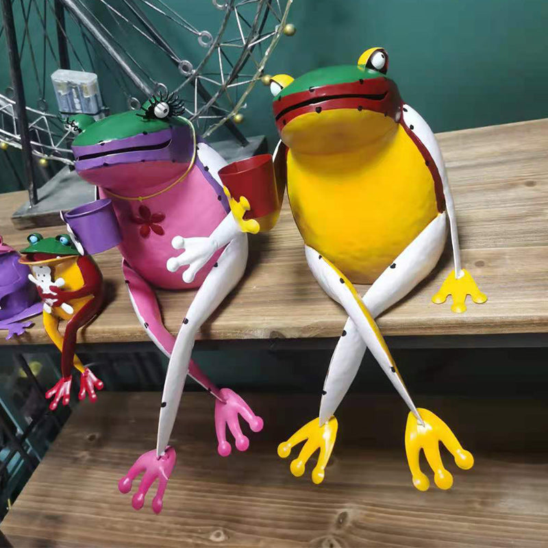 Metal Frog Art Sculpture Decor