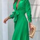 Fashionable V-Neck Long Sleeve Pleated Jumpsuit