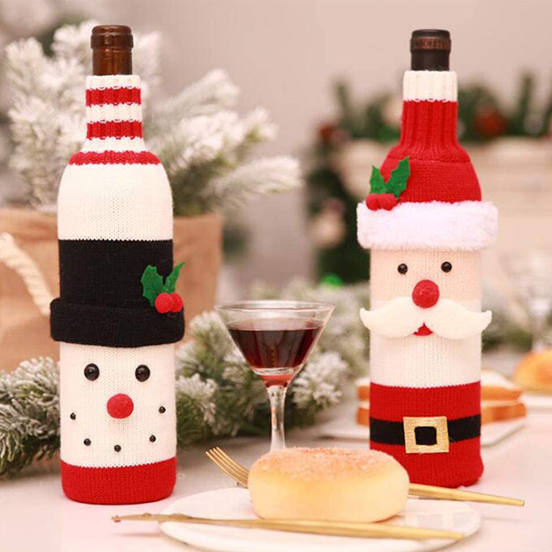 Cartoon Knitted Christmas Wine Bottle Set