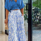 Crop Top Blouse and Wide Leg Printed Pants 2 Pieces Set