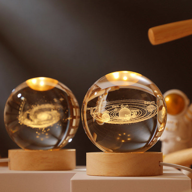 3D USB Projector Night Light with Wood Base