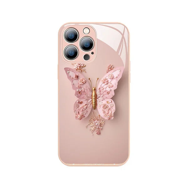 3D Butterfly Pattern Glass Phone Case