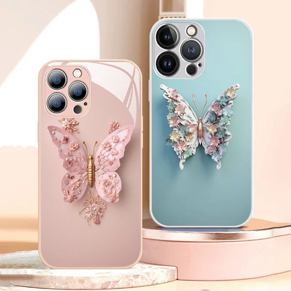 3D Butterfly Pattern Glass Phone Case
