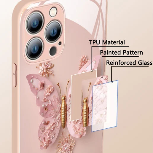 3D Butterfly Pattern Glass Phone Case