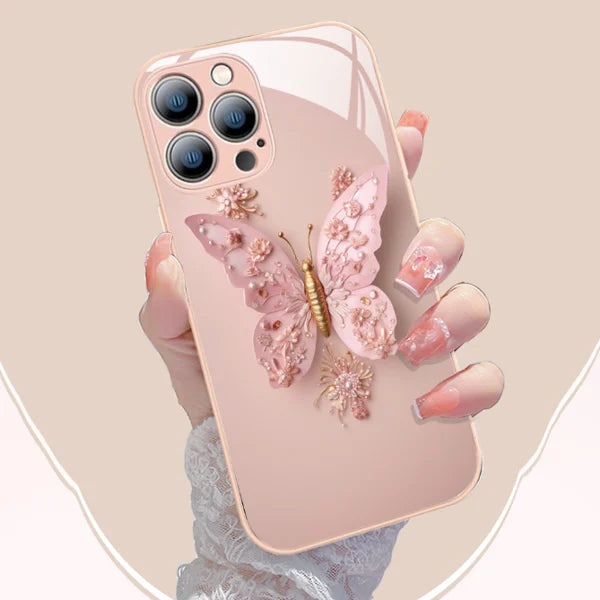 3D Butterfly Pattern Glass Phone Case
